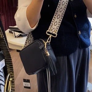 ELIE BEAUMONT NAVY BAG WITH CREAM WOVEN STRAP