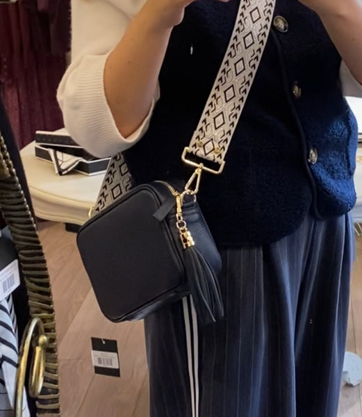 ELIE BEAUMONT NAVY BAG WITH CREAM WOVEN STRAP