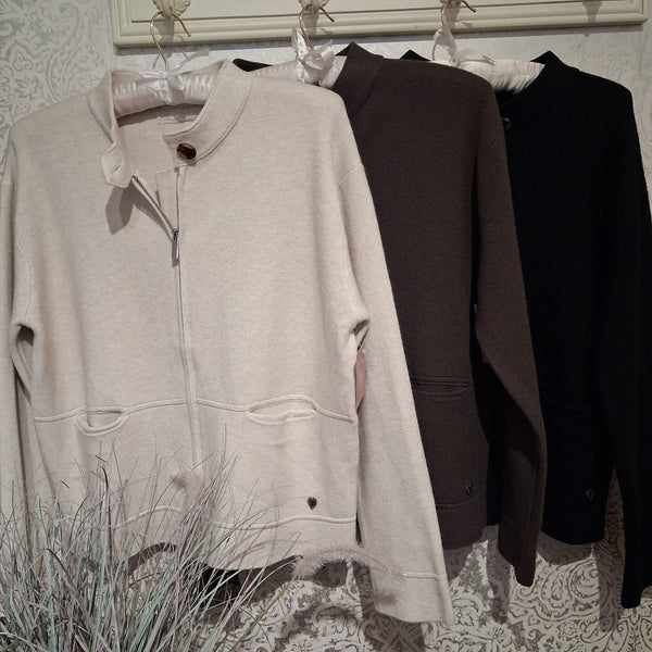 FAYE ZIP THROUGH BUTTON NECK KNITTED JACKET