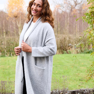DREAMS SOFT TWEED ROLL COLLAR CARDIGAN IN SILVER GREY