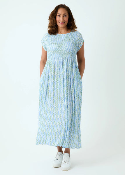 DREAMS MOTTLED FLORAL PRINT DRESS IN POWDER BLUE