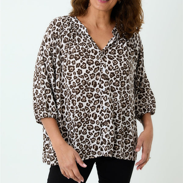 DREAMS LEOPARD PRINT BLOUSE IVORY/TAUPE