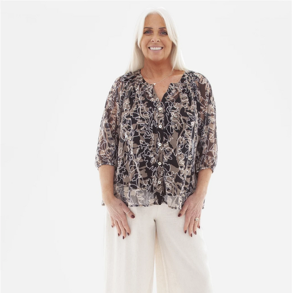 DREAMS SHADOW FLORAL BLOUSE IN BLACK/STONE