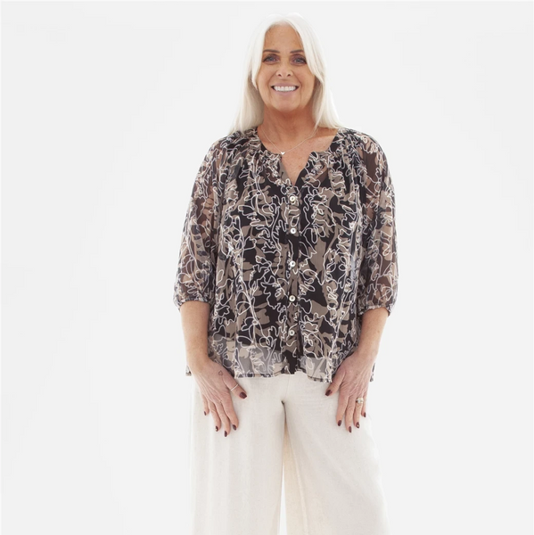 DREAMS SHADOW FLORAL BLOUSE IN BLACK/STONE