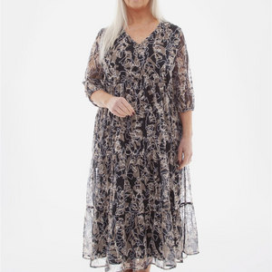 DREAMS SHADOW FLORAL DRESS IN BLACK/STONE