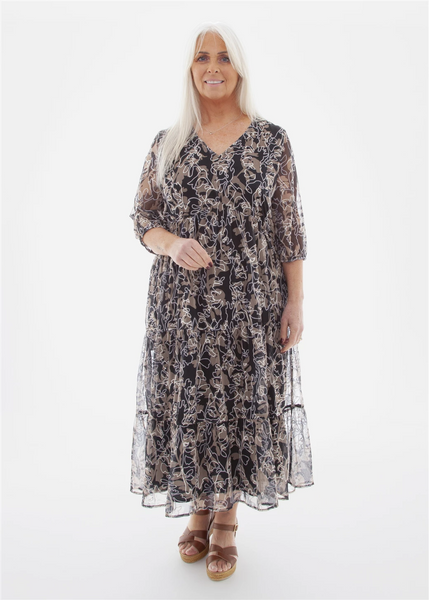 DREAMS SHADOW FLORAL DRESS IN BLACK/STONE