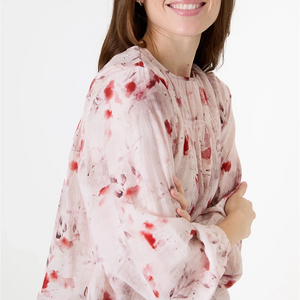 DREAMS FLORAL FOLIAGE DRAWSTRING BLOUSE