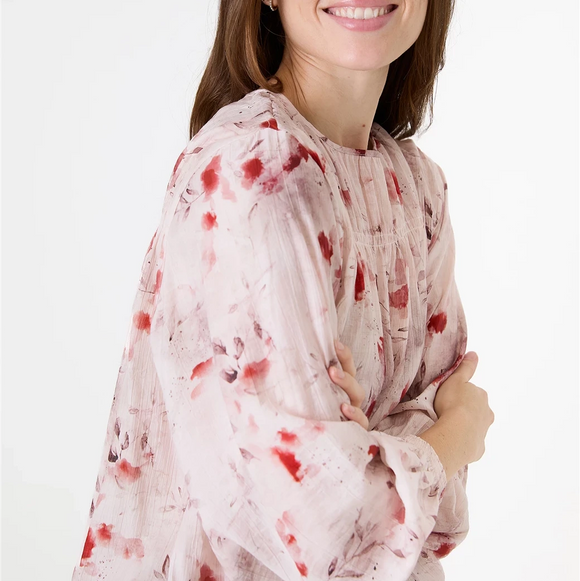 DREAMS FLORAL FOLIAGE DRAWSTRING BLOUSE