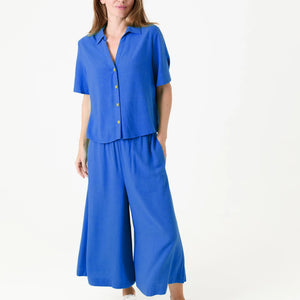 DREAMS LINEN VISCOSE SHORT SLEEVE SHIRT ROYAL BLUE