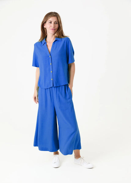 DREAMS LINEN VISCOSE SHORT SLEEVE SHIRT ROYAL BLUE