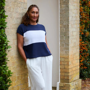 DREAMS COTTON COLOURBLOCK STRIPE KNIT NAVY/WHITE
