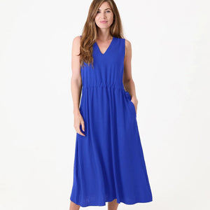 DREAMS TIE SIDE SLEEVELESS LINEN MIX DRESS