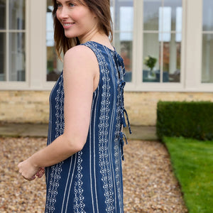 DREAMS NAVY & WHITE ZIG ZAG EMBROIDERED DRESS