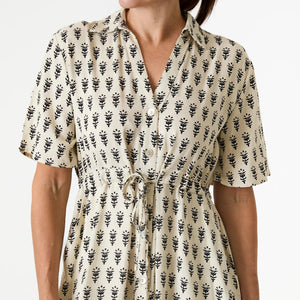 DREAMS BLOCK PRINT TIE DRESS IVORY/BLACK