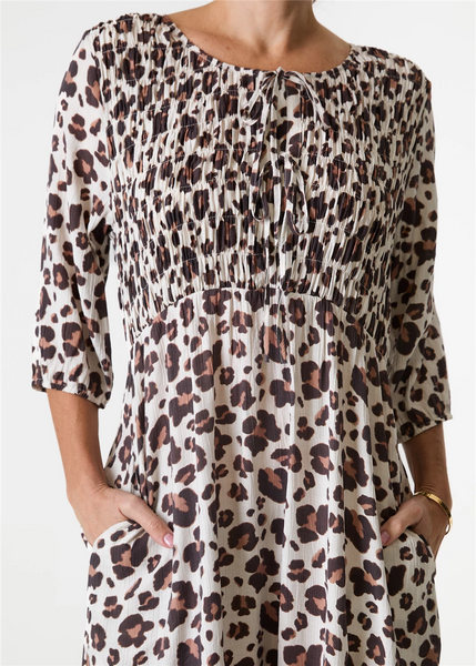 DREAMS LEOPARD SMUDGE TIE FRONT DRESS