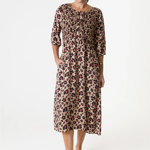 DREAMS LEOPARD SMUDGE TIE FRONT DRESS