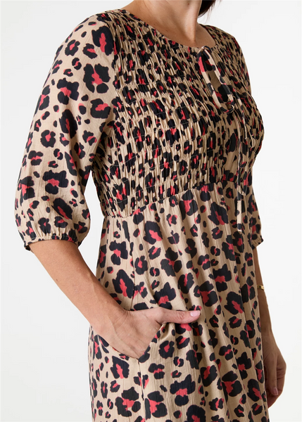 DREAMS LEOPARD SMUDGE TIE FRONT DRESS