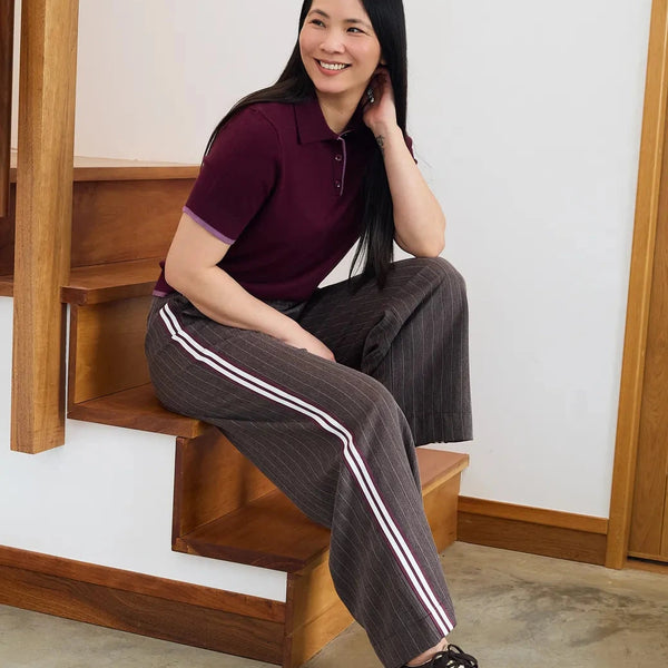 DREAMS PINSTRIPE PLEAT WIDE LEG TROUSERS CHOCOLATE