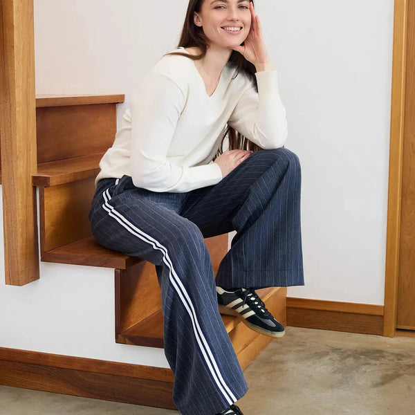 DREAMS PINSTRIPE PLEAT WIDE LEG TROUSERS NAVY