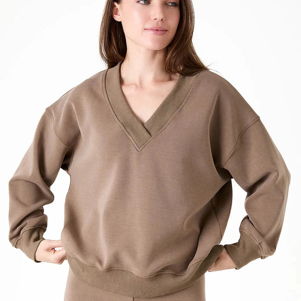 DREAMS LUXE JERSEY V-NECK SWEATSHIRT MUSHROOM