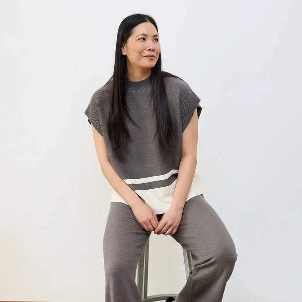 DREAMS COLOUR BLOCK SLEEVELESS KNIT PEBBLE GREY