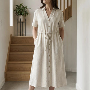 DREAMS PINSTRIPE BUTTON FRONT DRESS