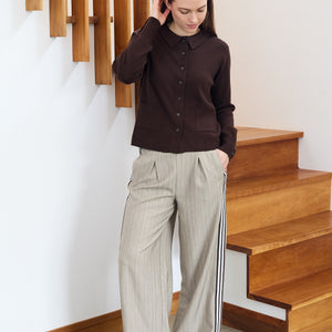 DREAMS PINSTRIPE PLEAT WIDE LEG TROUSERS MINK