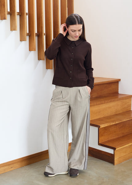 DREAMS PINSTRIPE PLEAT WIDE LEG TROUSERS MINK