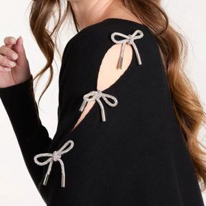 GLITTER BOW SLEEVE SWEATER BLACK