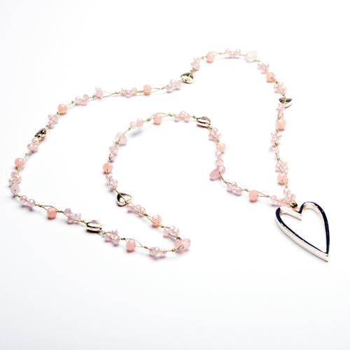 ELIZA GRACIOUS OPEN HEART PINK CRYSTAL NECKLACE