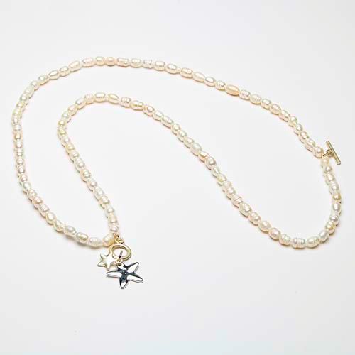 FRESH WATER PEARL TWIN STAR NECKLACE CREAM