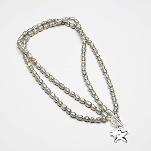 FRESH WATER PEARL TWIN STAR NECKLACE GREY