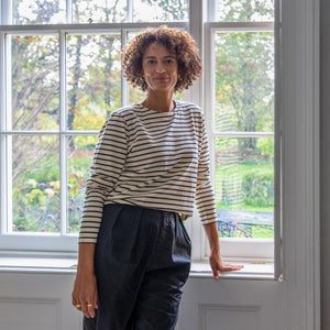 CHALK FLEUR STRIPE LONG SLEEVED TOP BLACK/CREAM