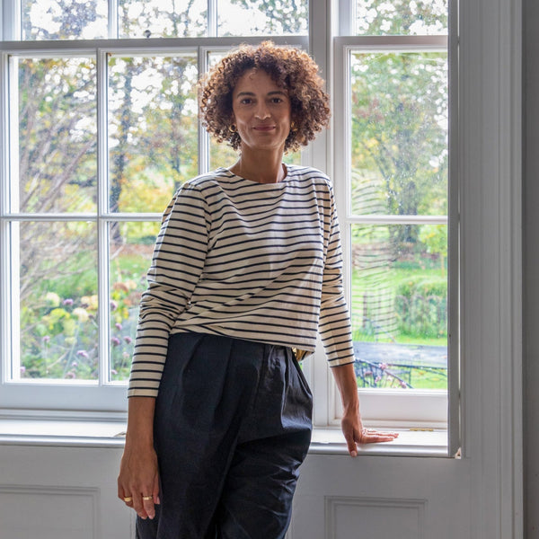 CHALK FLEUR STRIPE LONG SLEEVED TOP BLACK/CREAM