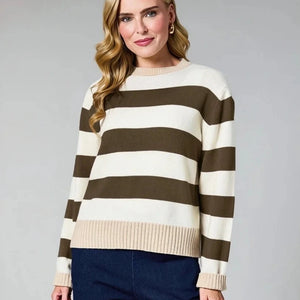 DECK ROUND NECK WOOL MIX STRIPE KNIT