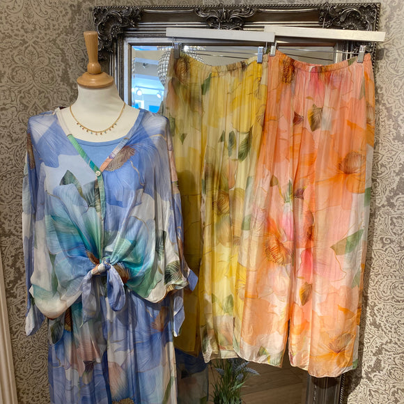 HALLIE FLORAL SILK WIDE LEG TROUSERS