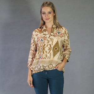 D.E.C.K BY DECOLLAGE IKAT PRINT SHIRT IN BEIGE