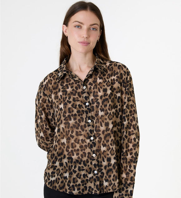 DREAMS LEOPARD PRINT CHIFFON SHIRT MINK