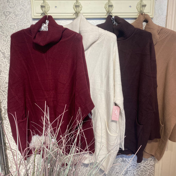 CABLE V FRONT ROLL NECK KNIT