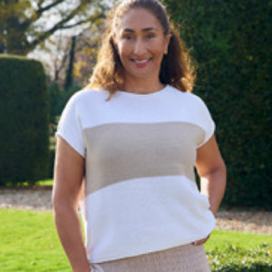 DREAMS COTTON COLOURBLOCK STRIPE KNIT BEIGE/WHITE