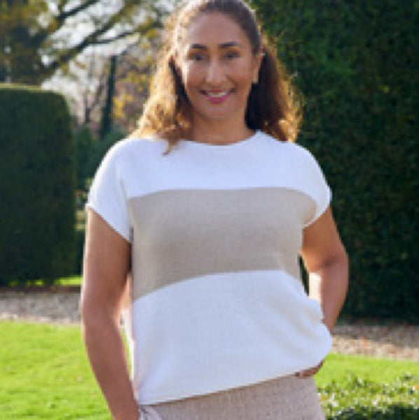 DREAMS COTTON COLOURBLOCK STRIPE KNIT BEIGE/WHITE