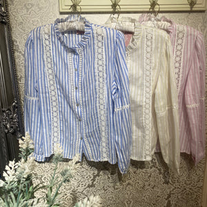 DAISY LACE STRIPED COTTON BLOUSE