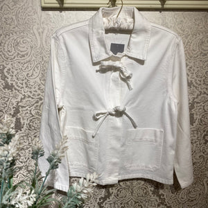 DREAMS BOW FRONT DENIM JACKET IN WHITE