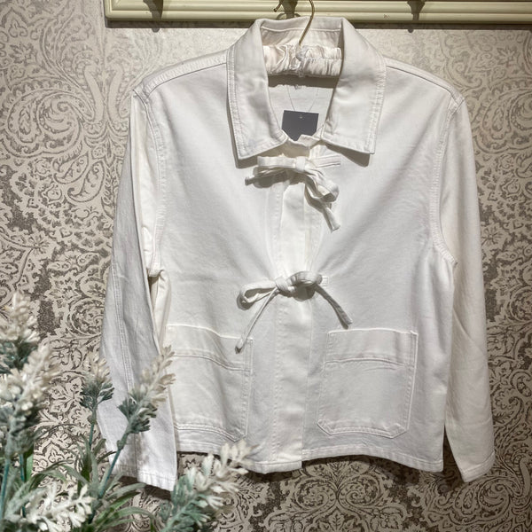 DREAMS BOW FRONT DENIM JACKET IN WHITE