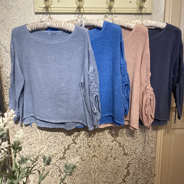 CHEESECLOTH DRAWSTRING SLEEVE TOP