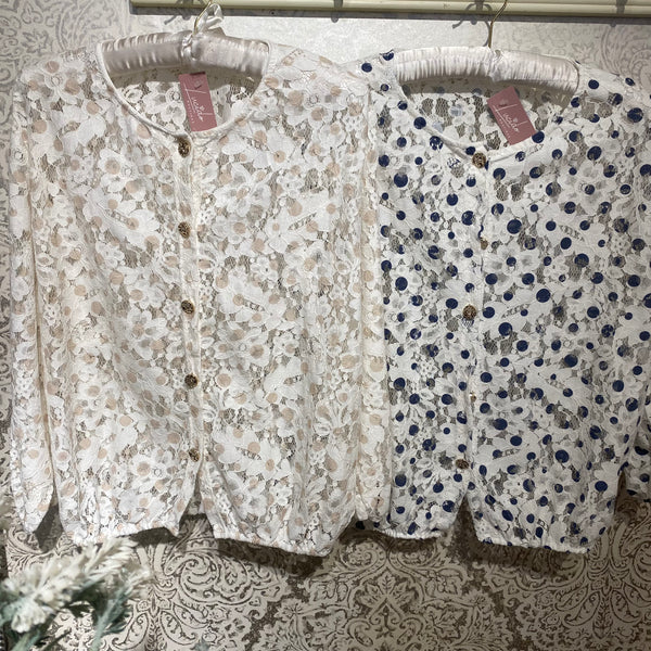 POLKA DOT LACE BUTTON UP TOP