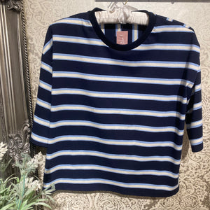TWO TONE STRIPE TIE BACK T-SHIRT NAVY