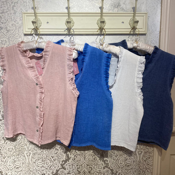 CHEESECLOTH SLEEVELESS FRILL TOP