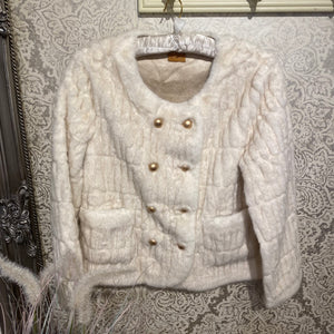 TEXTURED FAUX FUR COAT CREAM