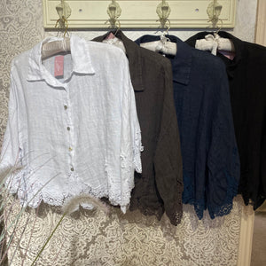 ANGEL LACE TRIM ITALIAN LINEN SHIRT